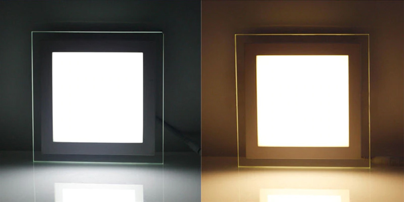 Холодная LED панель и тёплая квадратная