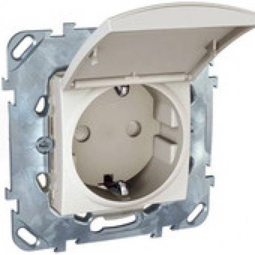Розетка с заземлением со шторками с крышкой